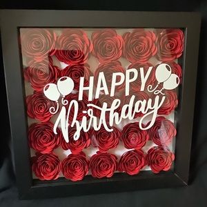 shadow box red flowers. happy birthday